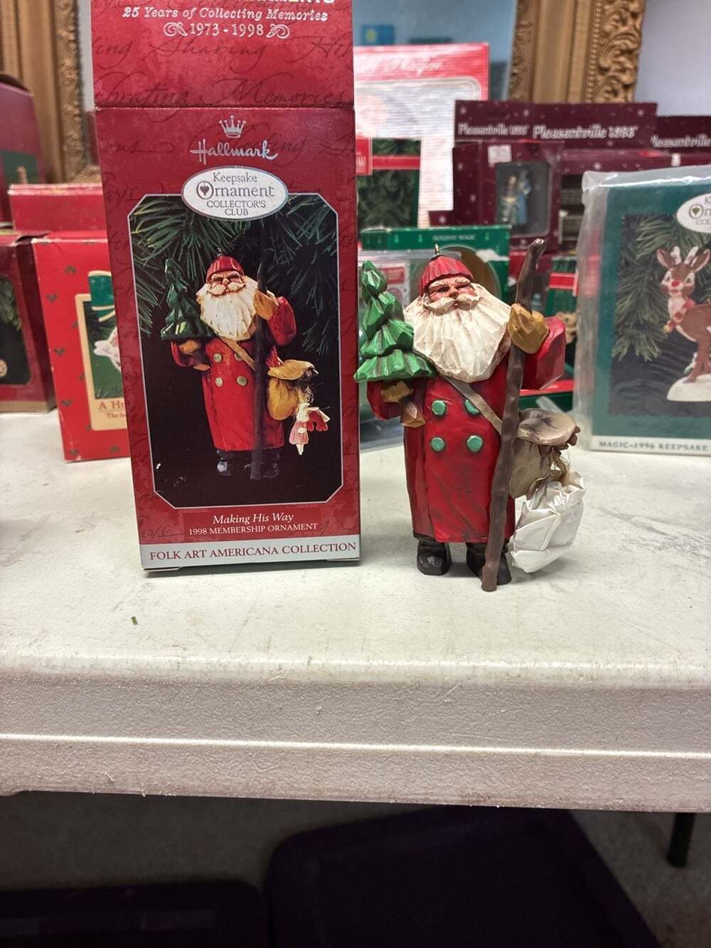 1998 Hallmark Keepsake Ornament Making His Way Folk Art Americana Santa Collecto